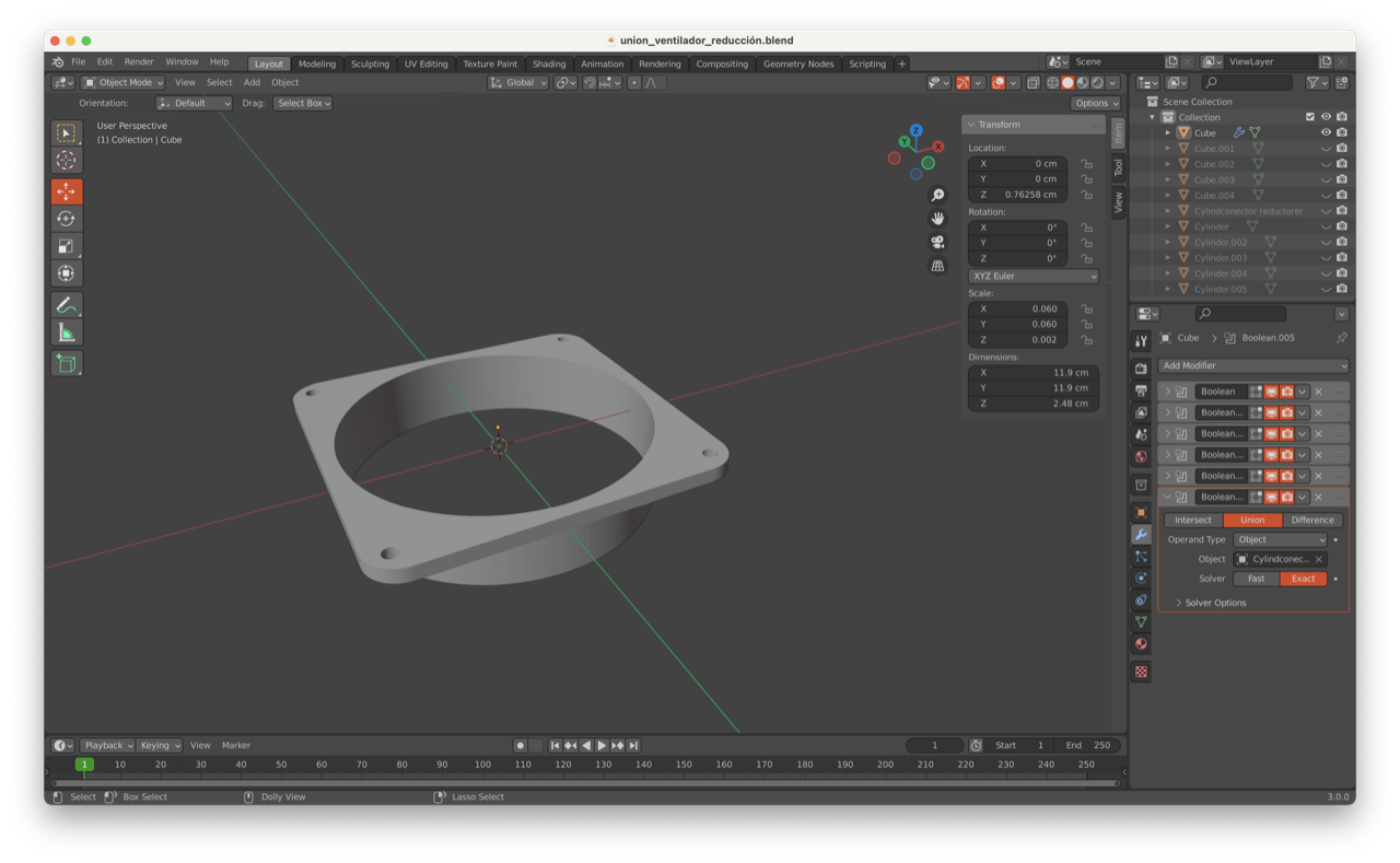 Diseño de Soporte Ventilador y Reducción en Blender